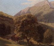 unknow artist A mountainous landscape with a maid before a chalet in a valley painting